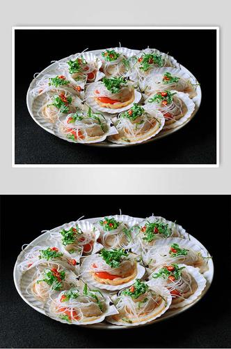 高清海鲜菜品摄影图片藿香蒸扇贝